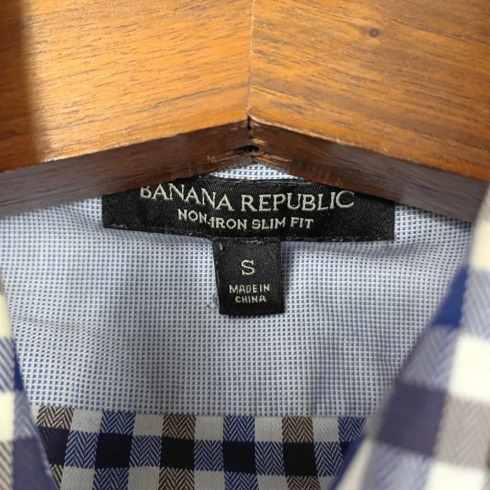 Banana Republic Button Down Mens S   Gingham Non-Iron Slim Fit Office Wear